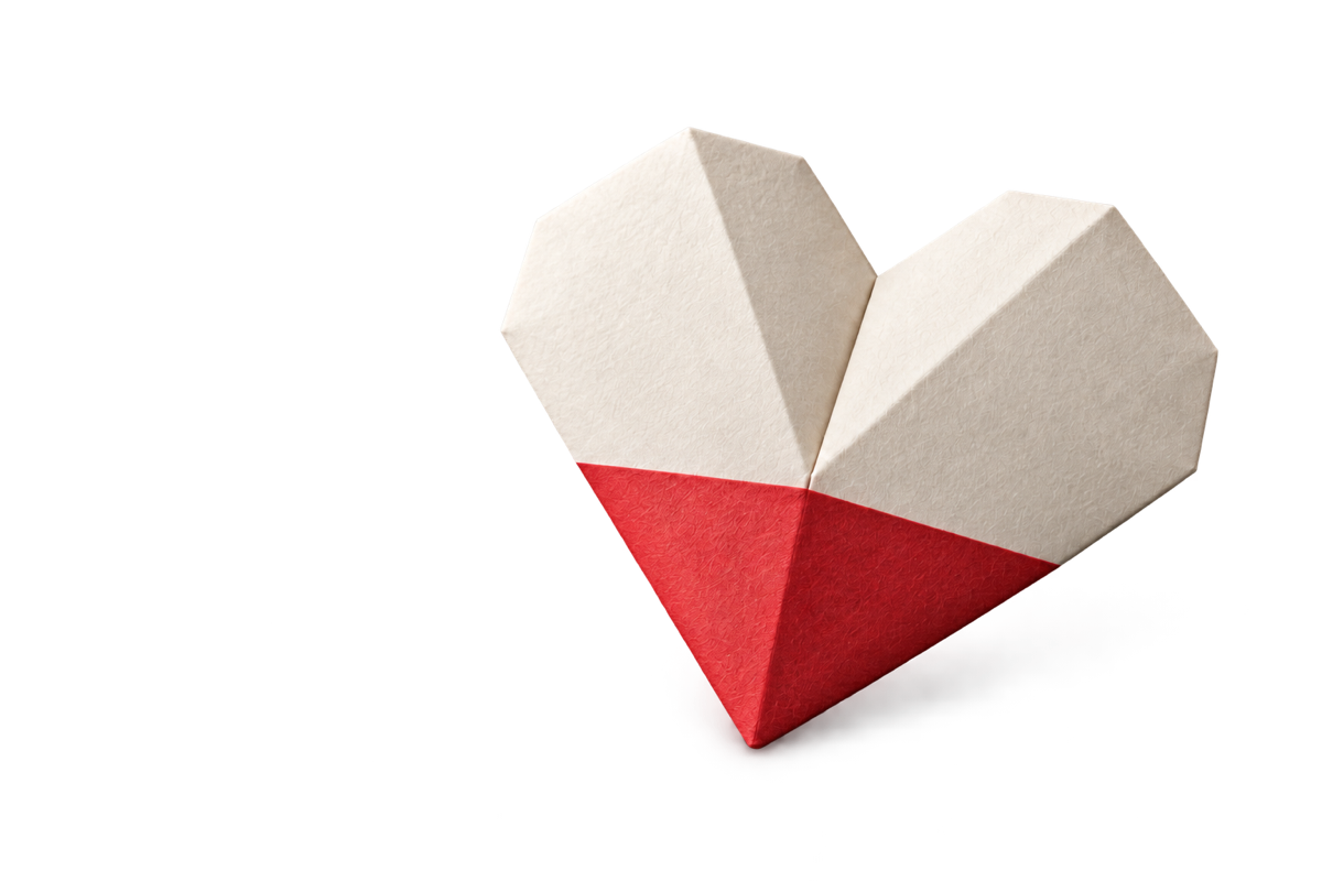 Minimalistisch papieren hartobject in gebroken wit en rood