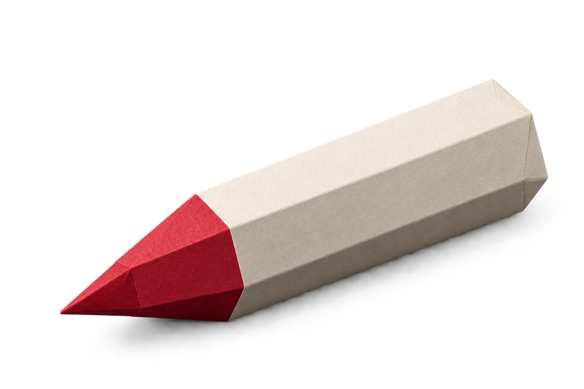 Minimalistisch papieren potloodobject in gebroken wit en rood